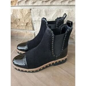 Free People Atlas Chelsea Black Suede Patent Leather Boots